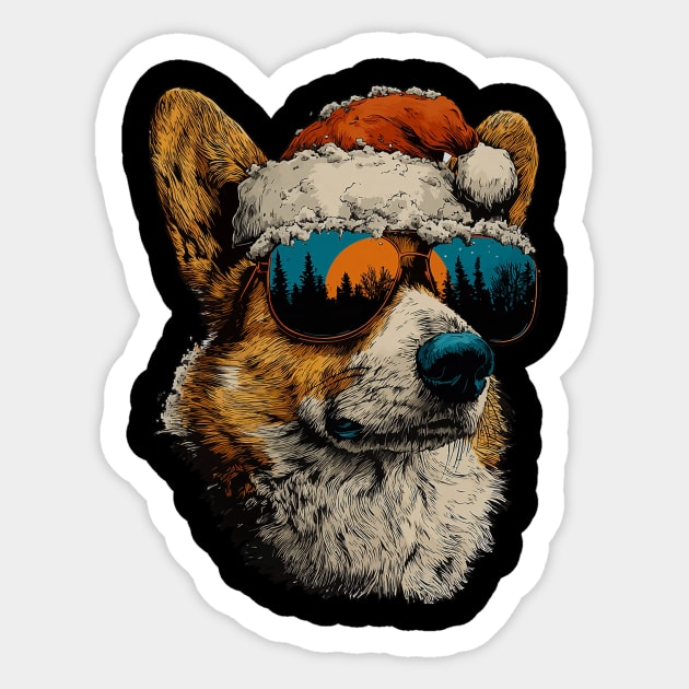 Festive Corgi With Sunglasses Santa Hat Snow Christmas Dog Sticker by yangho